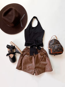 Leather Brown Shorts